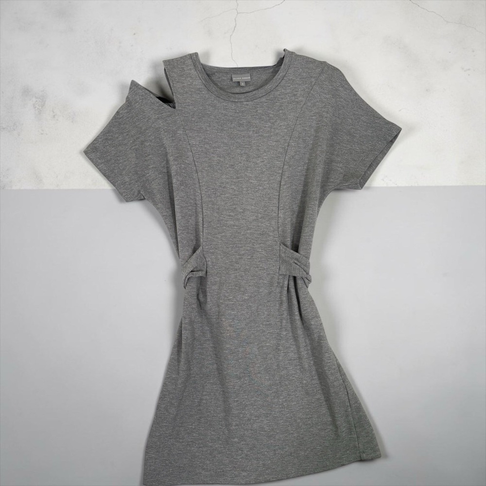 Gray T Shirt Dress Womens Small Thick Knit Short Sleeve Casual Lounge Mini